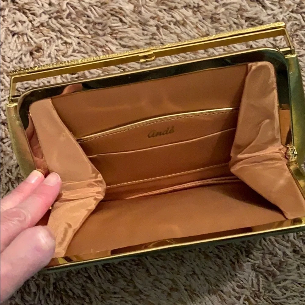 Vintage Andre Gold Lame frame Evening Clutch Bag